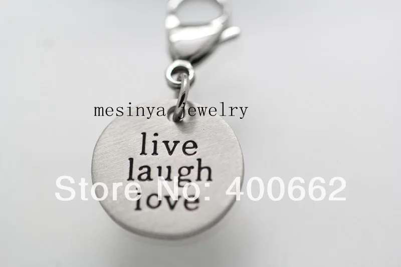 200pcs s.steel thick live laugh love dangle charms slide into spring clasp for floating locket , glass locket not included
200pcs s.steel thick live laugh love dangle charms slide into spring clasp for floating locket , glass locket not included