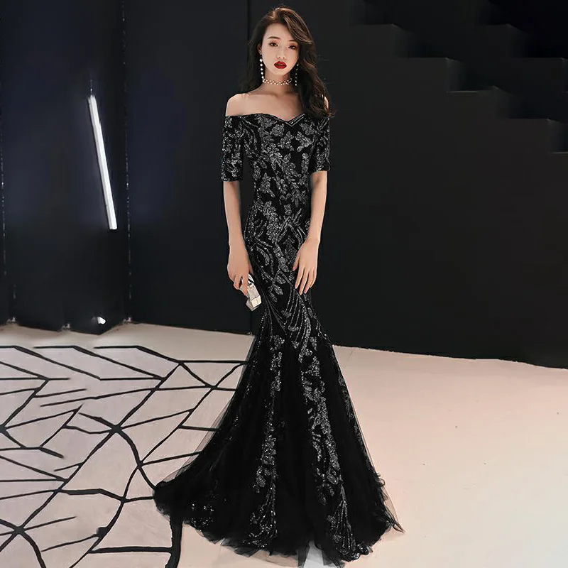 Black Leaf Sequins Half Sleeve Off The Shoulder Luxury Sexy Nightclub Party Dress Elegant Special Occasion Dresses For Women
Black Leaf Sequins Half Sleeve Off The Shoulder Luxury Sexy Nightclub Party Dress Elegant Special Occasion Dresses For Women