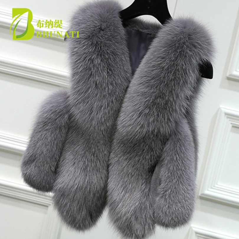 

Winter Women Faux Fur Vest Solid Color Sleeveless Coat Vertical Stripe Short Female Winter Artificial Fox Fur Vest