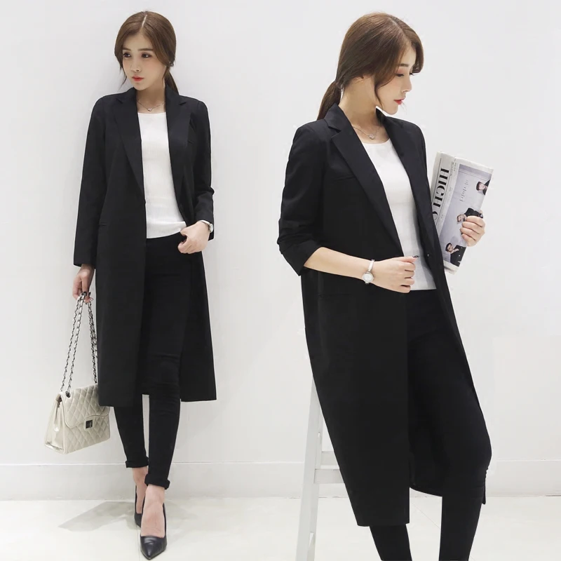 New Korean Loose Large Size Small Black Suit Jacket Female Long Section of The Spring and Autumn Leisure Suit Tide Long Coat
New Korean Loose Large Size Small Black Suit Jacket Female Long Section of The Spring and Autumn Leisure Suit Tide Long Coat