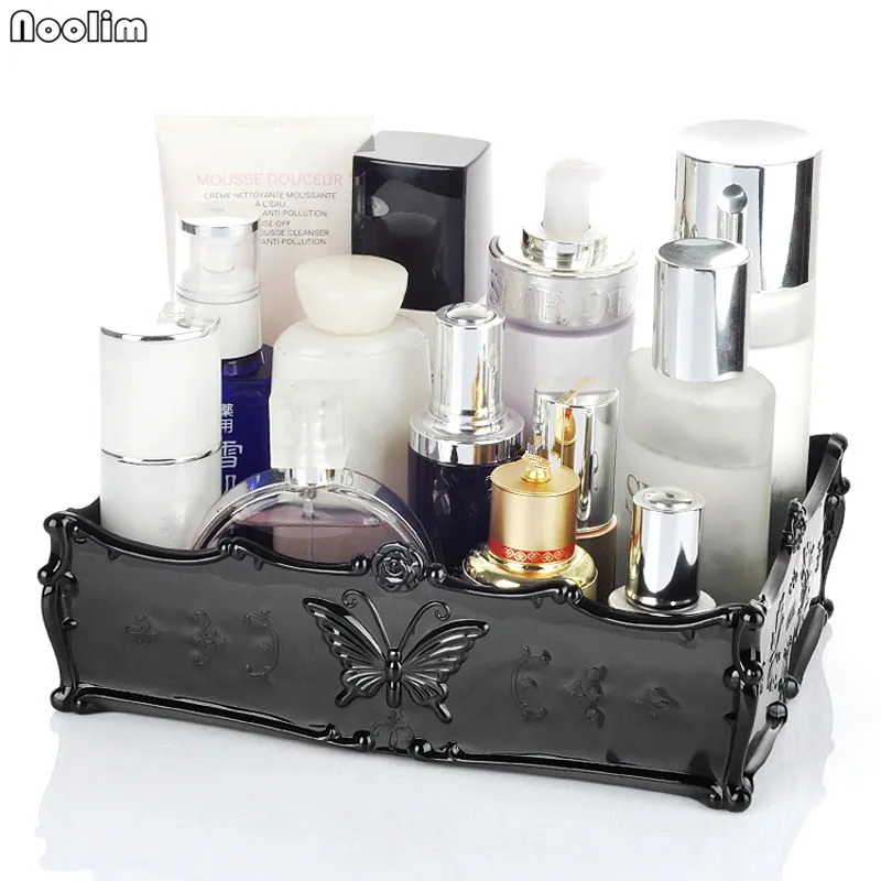 

NOOLIM Retro Acrylic Butterfly Carved Desktop Cosmetic Storage Organizer Clear Jewelry Lipstick Brush Container Makeup Box Case