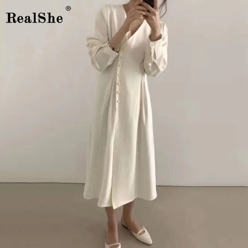 RealShe New Casual Dress Ladies V Neck Full Sleeve Button Solid Dresses Robe Longue Femme Summer Streetwear Elegant Long Dress
RealShe New Casual Dress Ladies V Neck Full Sleeve Button Solid Dresses Robe Longue Femme Summer Streetwear Elegant Long Dress