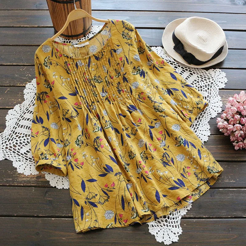 New Fashion 2019 Summer Medium Long Floral Printed Shirts O-neck Plus Size Loose Womens Shirts Cotton Shirts Tops A093
New Fashion 2019 Summer Medium Long Floral Printed Shirts O-neck Plus Size Loose Womens Shirts Cotton Shirts Tops A093