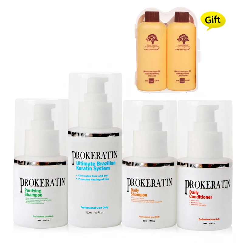

Hot Sale 5pcs /set 5% Brazilian Keratin Treatment+Purifying Shampoo+Daily Shampoo and Conditioner + Free Small Travel Kit Gifts