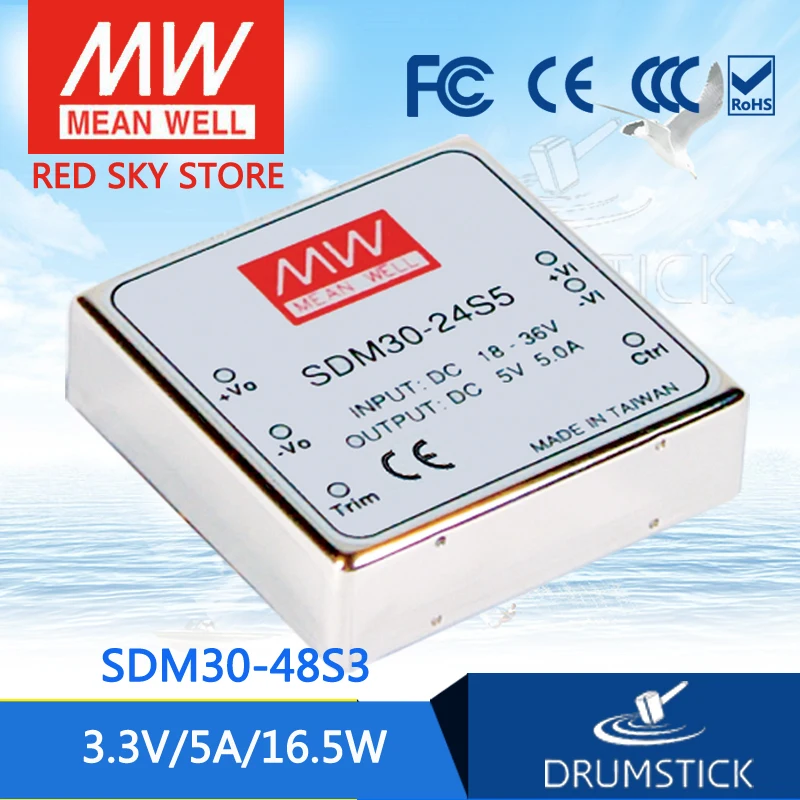 MEAN WELL SDM30-48S3 3.3V 5A meanwell SDM30 3.3V 16.5W DC-DC Regulated Single Output Converter
MEAN WELL SDM30-48S3 3.3V 5A meanwell SDM30 3.3V 16.5W DC-DC Regulated Single Output Converter
