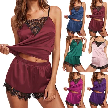 Sleep Lounge Pajama Set Sexy Satin Sleepwear Women Summer Pyjama Femme Fashion Flower Pajamas for Women with Lace Chest 2019 new
Sleep Lounge Pajama Set Sexy Satin Sleepwear Women Summer Pyjama Femme Fashion Flower Pajamas for Women with Lace Chest 2019 new