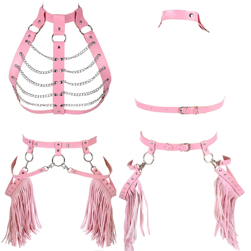 Женский кожаный бюстгальтер с кисточками Harajuku Boho пояс подвязка металлической