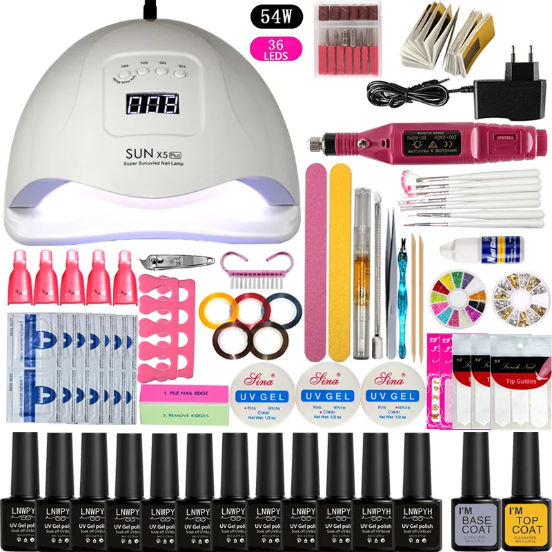 12pcs Nail Gel Polish Kit Nail Set UV LED Lamp Dryer With Soak Off Manicure Tools Set electric Nail drill For Nail Art Tools
12pcs Nail Gel Polish Kit Nail Set UV LED Lamp Dryer With Soak Off Manicure Tools Set electric Nail drill For Nail Art Tools