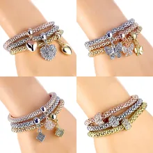 19 ontwerp 3 stks/set Multilayer Crystal Armbanden & Bangles 2019 Gold Wrap Charm Armbanden Femme voor Vrouwen Mannen Mode-sieraden(China)