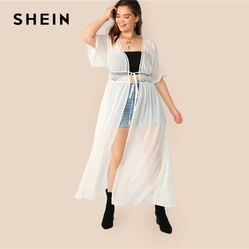 SHEIN Plus Size White Knot Waist Lace Insert Kimono 2019 Women Summer Boho Half Sleeve Longline Contrast Lace Vacation Kimonos
SHEIN Plus Size White Knot Waist Lace Insert Kimono 2019 Women Summer Boho Half Sleeve Longline Contrast Lace Vacation Kimonos