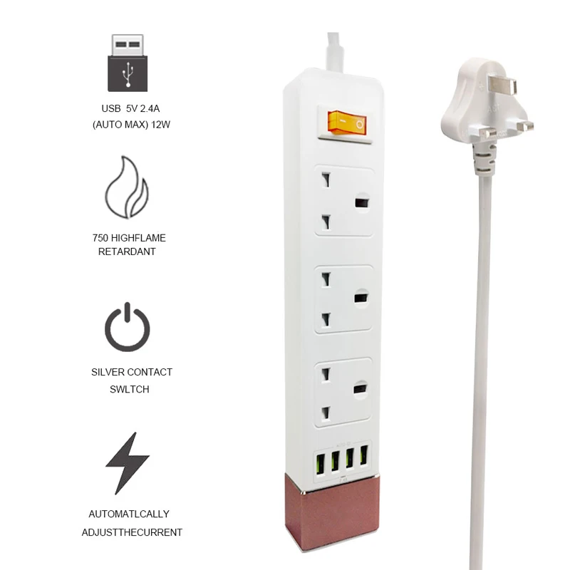 UK Plug Power Strip 4 USB Fast USB Charging 3 AC Outlets Fuse Overload Protection Power Strip 1.5M Extension Cord Socket
UK Plug Power Strip 4 USB Fast USB Charging 3 AC Outlets Fuse Overload Protection Power Strip 1.5M Extension Cord Socket
