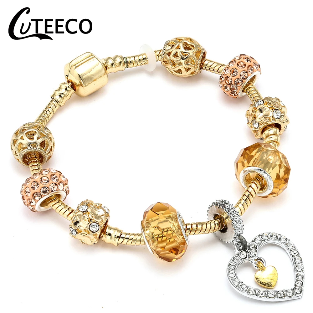 CUTEECO Gold Color Crystal Heart Charms Bracelets For Women Handmade Wedding Gift Fit Brand Bracelets Bangles Jewelry Pulseira
CUTEECO Gold Color Crystal Heart Charms Bracelets For Women Handmade Wedding Gift Fit Brand Bracelets Bangles Jewelry Pulseira