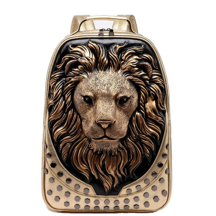 3D Embossed Lion Head Studded Rivet Gother Men Backpack Women Leather Soft Travel punk rock Backpack Laptop School Halloween Bag 3D Embossed Lion Head Studded Rivet Gother Men Backpack Women Leather Soft Travel punk rock Backpack Laptop School Halloween Bag