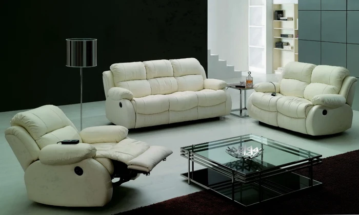 Image Modern Design luxury 1+2+3 modern reclining sofas, Chair, love seat Set Genuine leather recliner sofa LF001