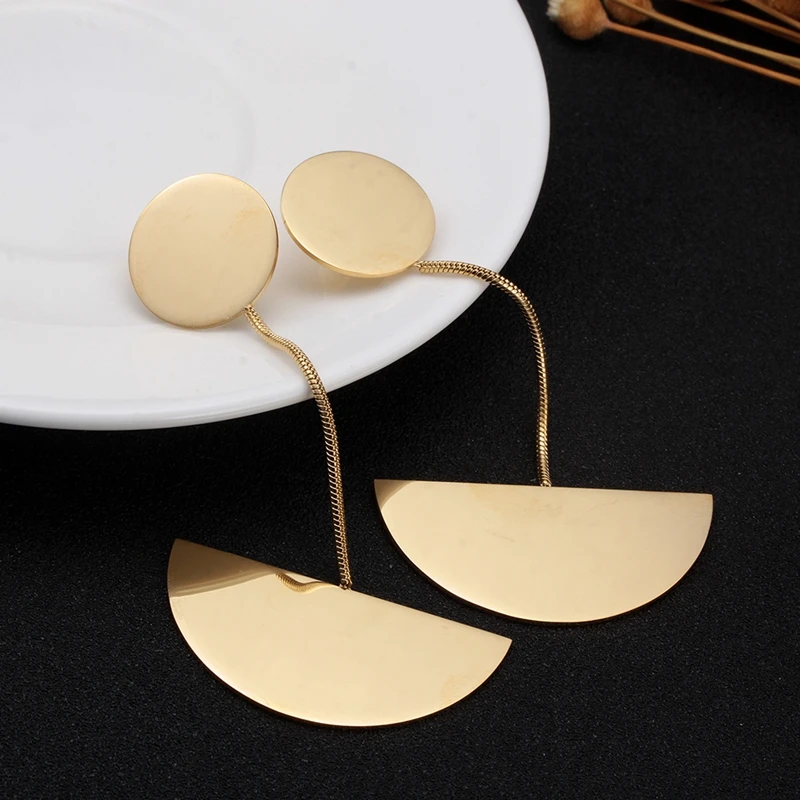 Geometric Semicircle Sequined Pendant Earrings Gold Silver Color Long ChianTassel Stainless Steel Drop Dangle Earrings for Women
Geometric Semicircle Sequined Pendant Earrings Gold Silver Color Long ChianTassel Stainless Steel Drop Dangle Earrings for Women