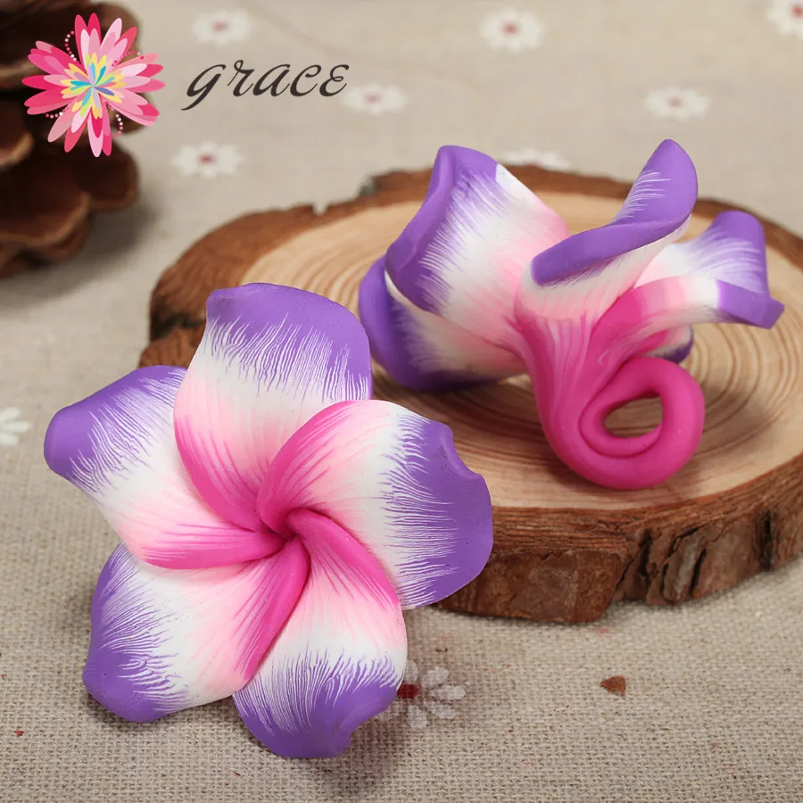 

5pc/lot 45mm Big Unique Fimo Polymer Clay Plumeria Frangipani Flower Beads For Diy Head Bands Handmade Craft Decoration Supplies