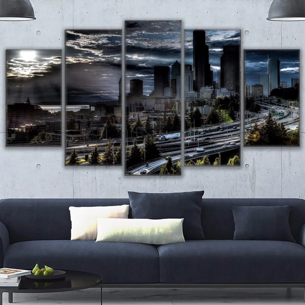 Canvas HD Prints Poster Wall Art Living Room Abstract Pictures 5 Piece Cloudy Seattle Sunset Landscape Painting Home Decor Frame
Canvas HD Prints Poster Wall Art Living Room Abstract Pictures 5 Piece Cloudy Seattle Sunset Landscape Painting Home Decor Frame