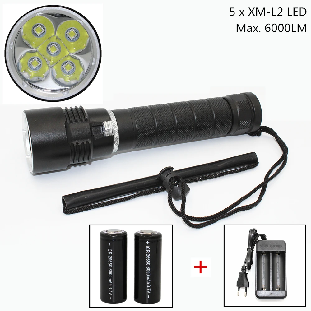New Flashlight Light for Diving Torch 5 x XM-L2 LED 6000LM Underwater Diving Flashlight Waterproof Scuba Lamp lanterna
New Flashlight Light for Diving Torch 5 x XM-L2 LED 6000LM Underwater Diving Flashlight Waterproof Scuba Lamp lanterna