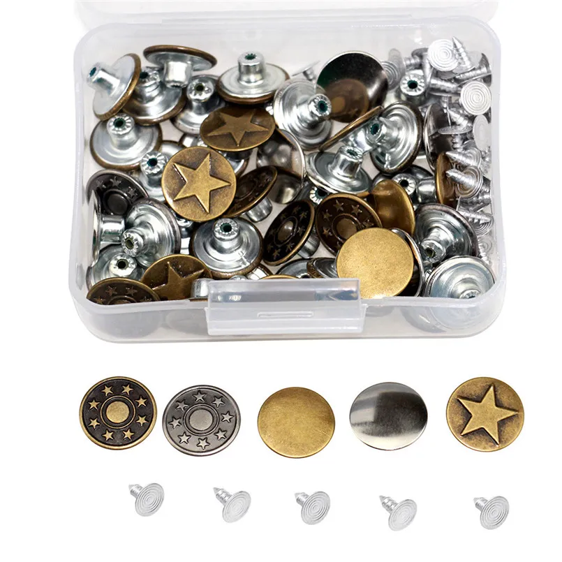 Metal Buttons For Clothes Round Jeans Buttons 5 Sets 50pcs Tack Button Replacement Kit Button Studs Botones Para La Ropa 40JUN18
Metal Buttons For Clothes Round Jeans Buttons 5 Sets 50pcs Tack Button Replacement Kit Button Studs Botones Para La Ropa 40JUN18