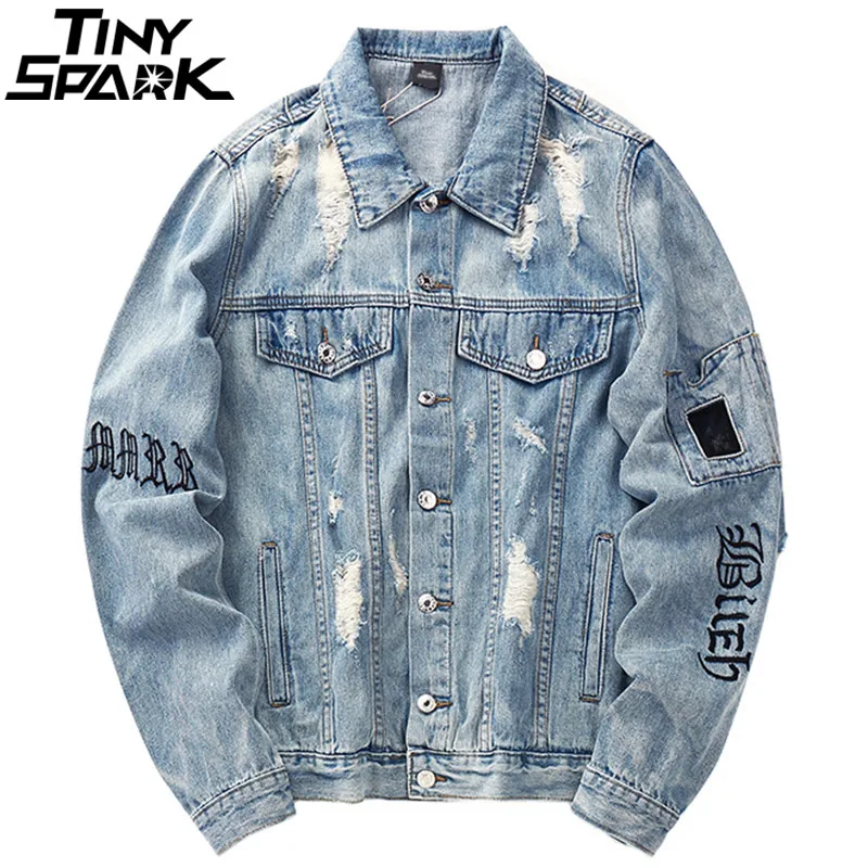 Mens Denim Bomber Jackets Ripped Holes Vintage Gothic Letter Embroidery Short Jacket Jeans Distressed Streetwear Hip Hop 2018
Mens Denim Bomber Jackets Ripped Holes Vintage Gothic Letter Embroidery Short Jacket Jeans Distressed Streetwear Hip Hop 2018