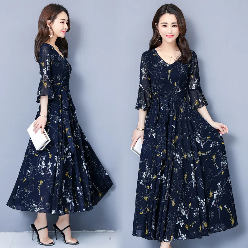 Fashion new summer dress 2019 big swing dress high waist women's floral chiffon dress long temperament dress
Fashion new summer dress 2019 big swing dress high waist women's floral chiffon dress long temperament dress