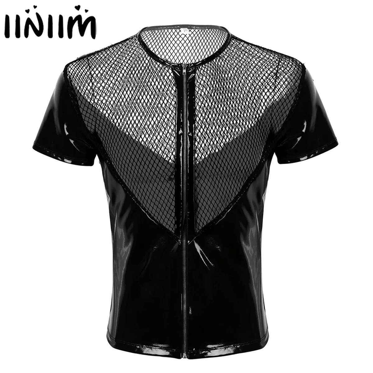 iiniim Mens Wetlook Punk Clubwear Patent Leather Fishnet Splice Short Sleeve Shirt Tops Clubwear Stage Night Costumes T-shirt
iiniim Mens Wetlook Punk Clubwear Patent Leather Fishnet Splice Short Sleeve Shirt Tops Clubwear Stage Night Costumes T-shirt