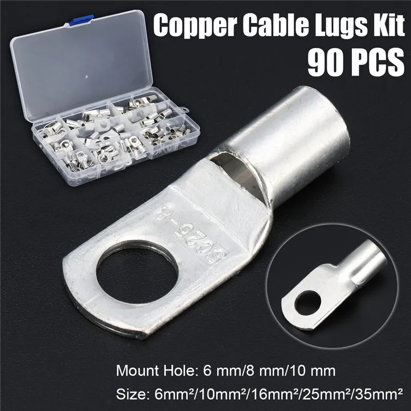90Pcs/Set Copper Cable Lug Kit Bolt Hole Tinned Battery Terminal Copper Nose Wire Connector Crimped Soldered Terminalor Kit
90Pcs/Set Copper Cable Lug Kit Bolt Hole Tinned Battery Terminal Copper Nose Wire Connector Crimped Soldered Terminalor Kit