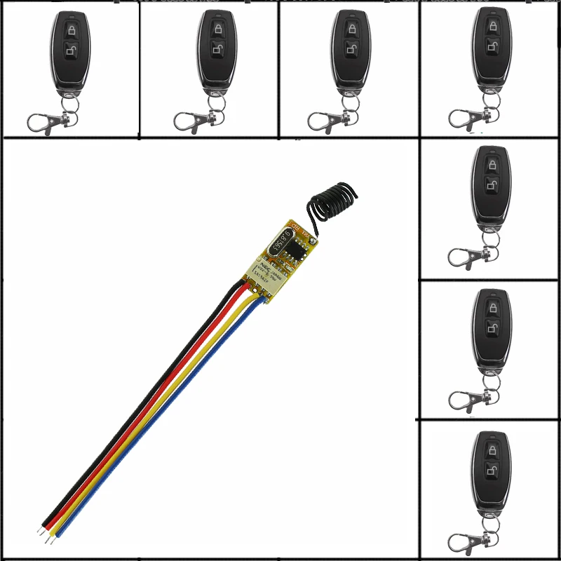 DC 3.5V-12V 7PCS Micro Relay Receiver + Transmitter 3.7V 4.5V 5V 6V 9V 12V Mini Remote Control Switch subminiature Lock Unlock
DC 3.5V-12V 7PCS Micro Relay Receiver + Transmitter 3.7V 4.5V 5V 6V 9V 12V Mini Remote Control Switch subminiature Lock Unlock