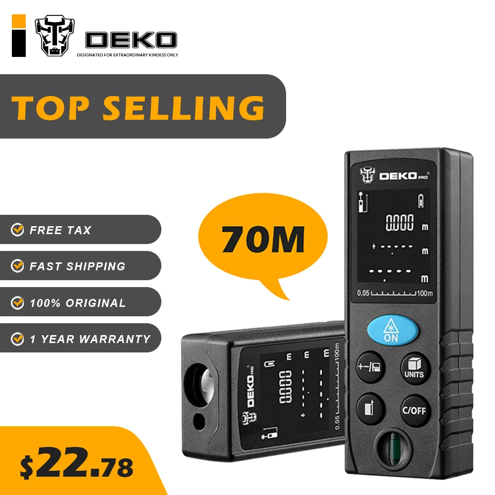 DEKO LRD110 Laser Distance Meter Digital Measure Laser Range finder Distance/Area/ Volume/Pythagorean Hunting Range Finder
DEKO LRD110 Laser Distance Meter Digital Measure Laser Range finder Distance/Area/ Volume/Pythagorean Hunting Range Finder