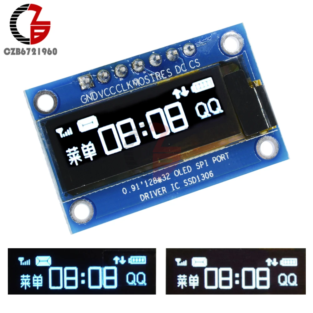 0.91 inch 128x32 OLED LCD Display Module 7 Pin Driver IC SSD1306 White Blue SPI DC 3.3V 5V
0.91 inch 128x32 OLED LCD Display Module 7 Pin Driver IC SSD1306 White Blue SPI DC 3.3V 5V
