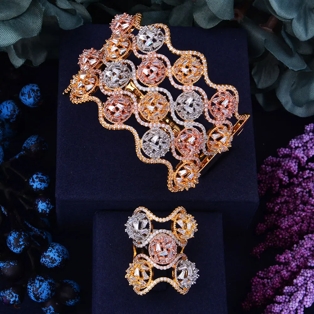 GODKI SUPER Luxury 3 Tone Color Sparkling Full AAA Cubic Zirconia Geometry Design Women Bracelet Bangle And Ring Set
GODKI SUPER Luxury 3 Tone Color Sparkling Full AAA Cubic Zirconia Geometry Design Women Bracelet Bangle And Ring Set