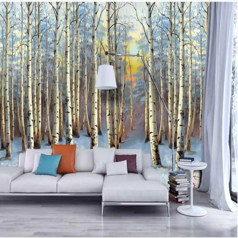 

beibehang large fresco high - definition landscape picture poplar tree sunset image background wall non - woven fabric wallpaper