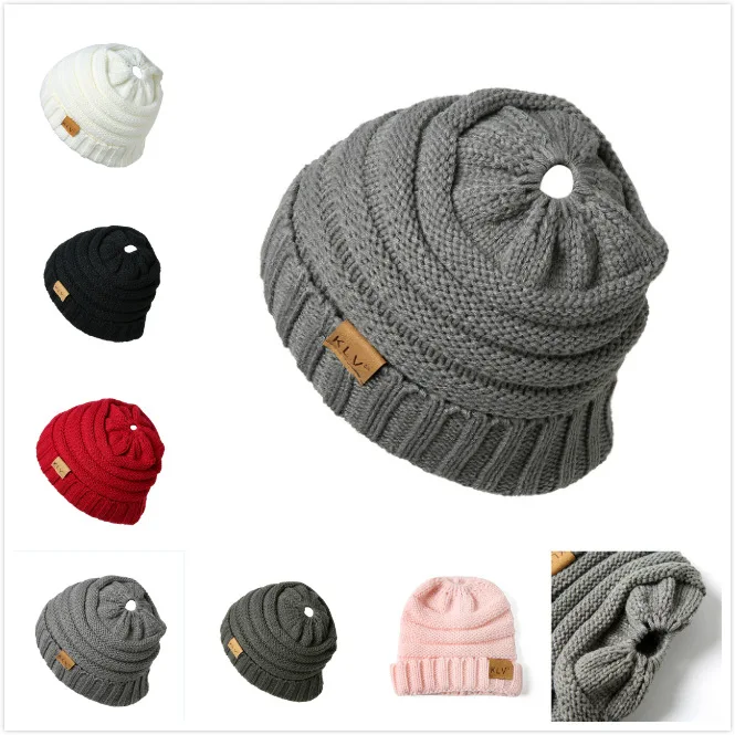 

Winter Messy Bun Hat Women Hat Ladies Girl Stretch Knit Hat Messy Beautiful Bun Ponytail Beanie Holey Crochet Warm Hats Caps