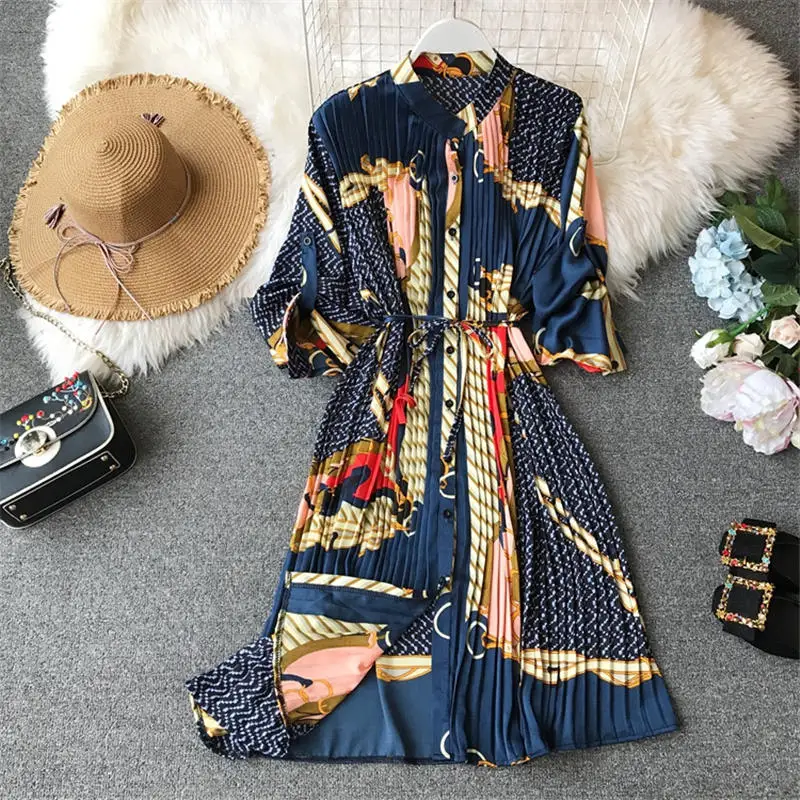 2019 Spring Ladies Chiffon Loose Printed Pleated Dress Women Fashion Three Quarter Lantern Sleeves High waist Dress Summer X967
2019 Spring Ladies Chiffon Loose Printed Pleated Dress Women Fashion Three Quarter Lantern Sleeves High waist Dress Summer X967