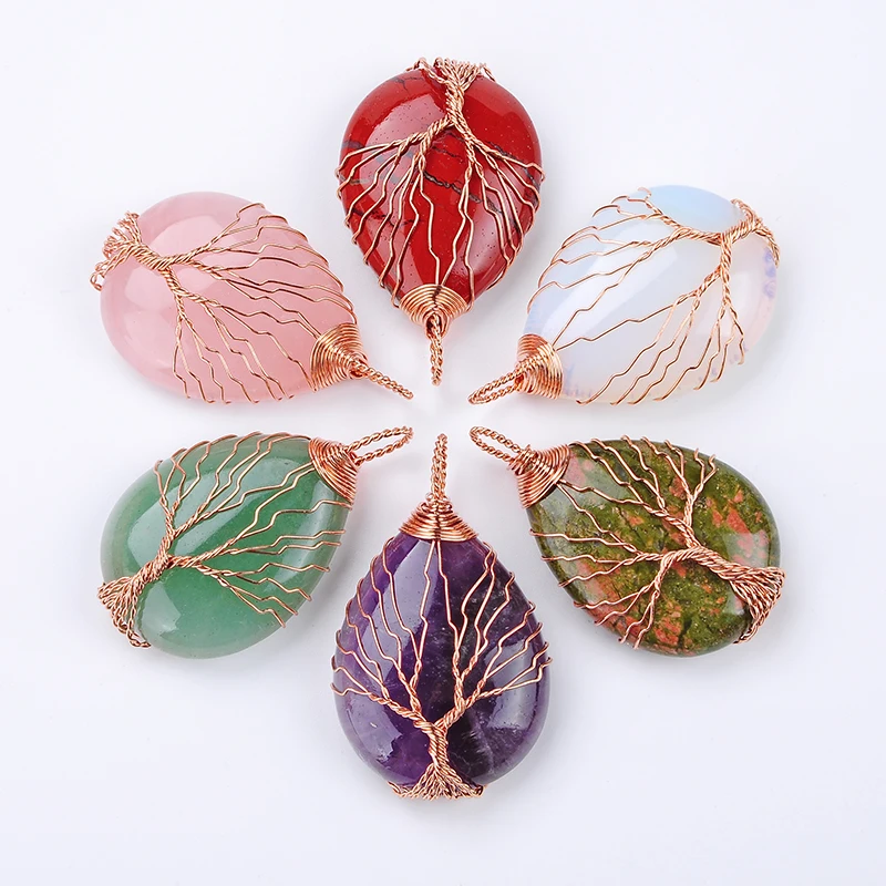 Natural Purple Quartz Crystal Opal Stone Pendants Women's Handmade Rose Gold Color Tree of Life Wrapped Drop Pendant Necklace 
Natural Purple Quartz Crystal Opal Stone Pendants Women's Handmade Rose Gold Color Tree of Life Wrapped Drop Pendant Necklace