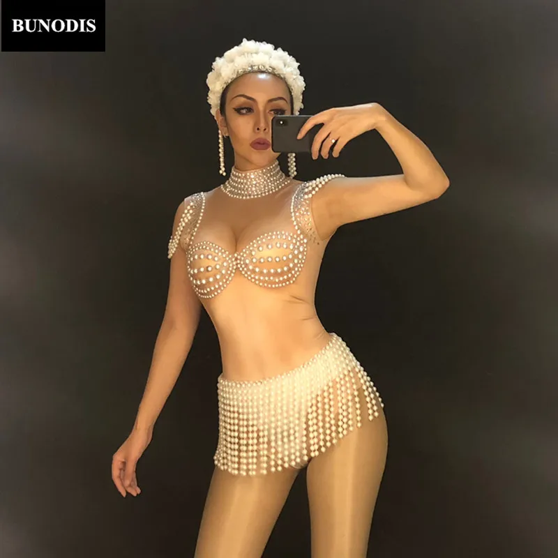 ZD373 Women Sexy Skin Color Bodysuit Sleeveless Sparkling Crystals Pearls Jumpsuit Nightclub Party Stage Wear Bling Costumes
ZD373 Women Sexy Skin Color Bodysuit Sleeveless Sparkling Crystals Pearls Jumpsuit Nightclub Party Stage Wear Bling Costumes