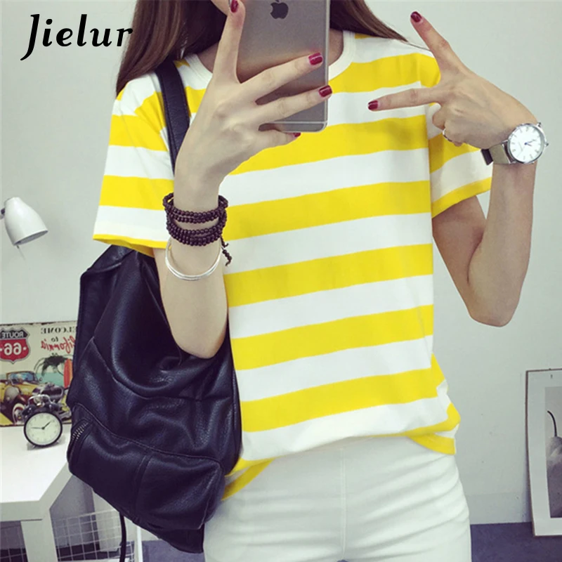 Jielur 2019 Korean Fashion Summer New Women T shirt Sweet Small Fresh White Yellow Striped Short-sleeved T-shirts Female S-XL
Jielur 2019 Korean Fashion Summer New Women T shirt Sweet Small Fresh White Yellow Striped Short-sleeved T-shirts Female S-XL