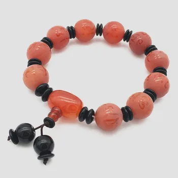 Fashionable joker 14MM natural carving Red noxy Bead bracelet 2pcs Bungee cord Men and women
Fashionable joker 14MM natural carving Red noxy Bead bracelet 2pcs Bungee cord Men and women
