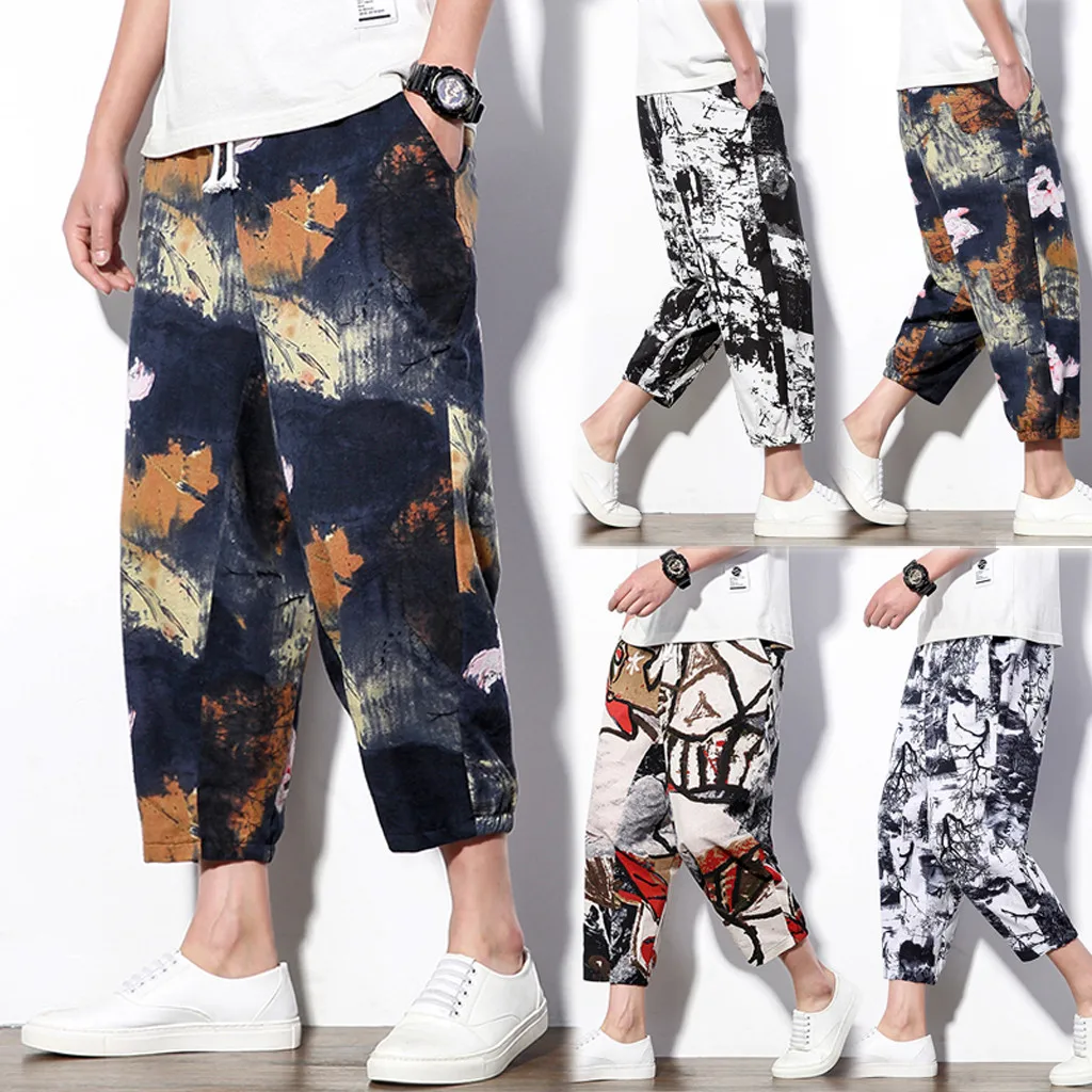 Pants Men Summer Fashion Leisure Ethnic Style Printing Linen Loose Straight Ankle-Length Elastic Waist Streetwear Pant c0610
Pants Men Summer Fashion Leisure Ethnic Style Printing Linen Loose Straight Ankle-Length Elastic Waist Streetwear Pant c0610