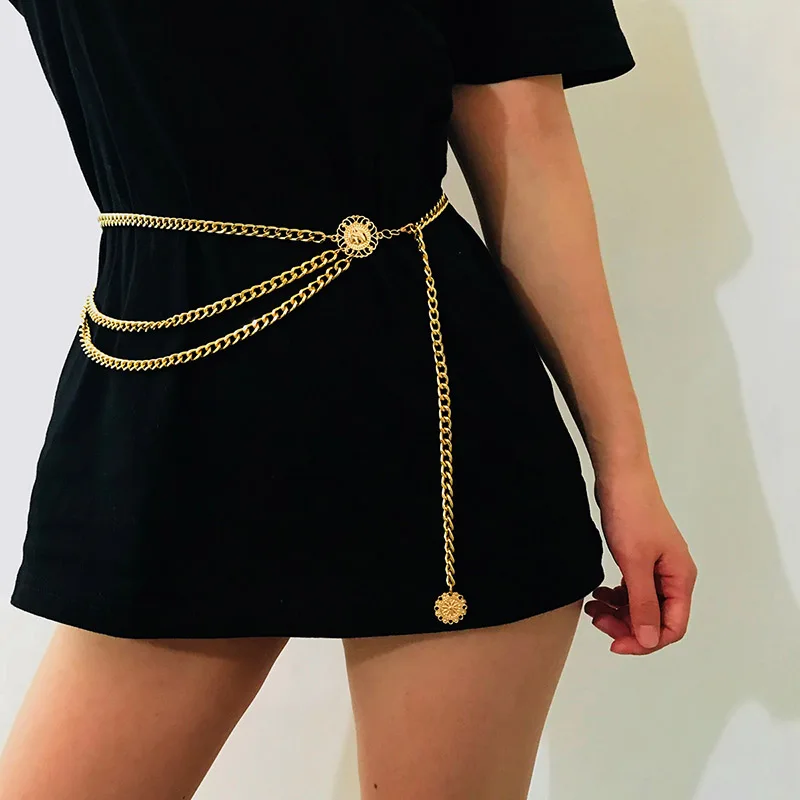 SOBUY personality Fashion Metal Waist Chain Gilding Belt Decoration for Dresses Girls Designer Belts Women belly 2018 |