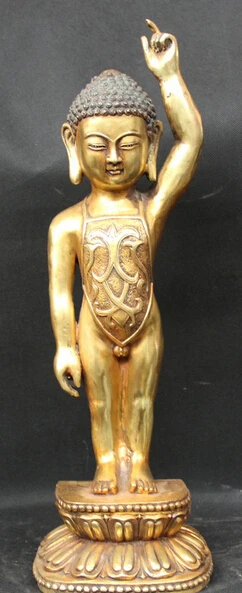 dr524 17" Tibet Buddhism Bronze Gilt Stand young Shakyamuni Amitabha Buddha Statue