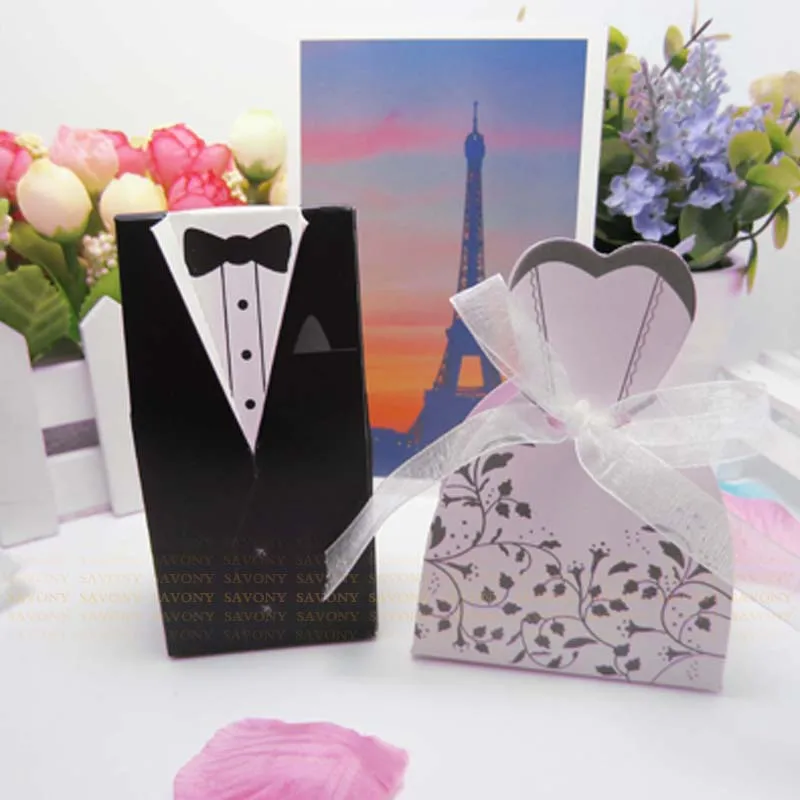 

Bridal Gift Cases Groom Tuxedo Dress Gown Ribbon Wedding Favor Candy Box