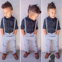 CCS229 summer kids clothes suit hot selling boys 2 pcs suit shirt+overalls childrens clothing set retail image