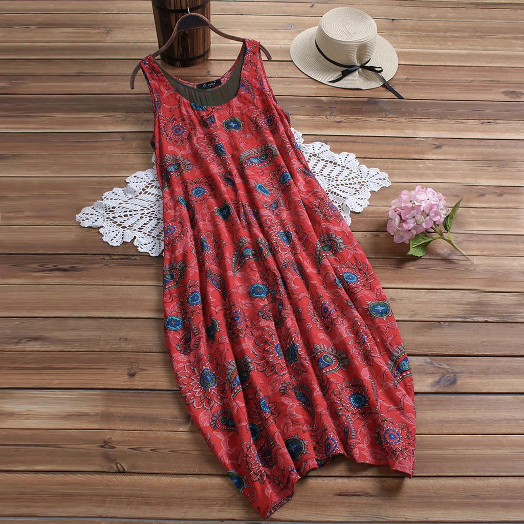 Women Summer Dress Sleeveless Vintage Floral Print Pockets Casual Swing Party Midi Dresses Beach Dress Summer boho dresses NEW
Women Summer Dress Sleeveless Vintage Floral Print Pockets Casual Swing Party Midi Dresses Beach Dress Summer boho dresses NEW