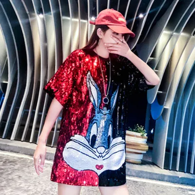 2019 Sequined T-shirt Fashion Hip Hop Bling Patchwork Half Sleeve happy Rabbit Women Street Tops For Stage Dance Club Party
2019 Sequined T-shirt Fashion Hip Hop Bling Patchwork Half Sleeve happy Rabbit Women Street Tops For Stage Dance Club Party