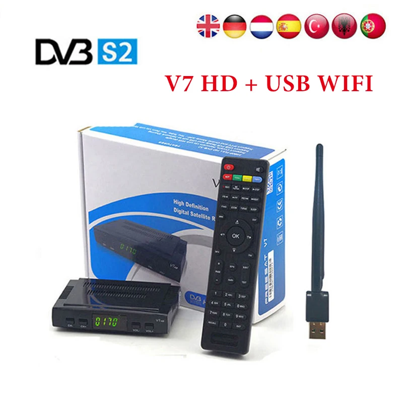 V7 HD DVB-S2 Satellite Decoder 1 Pcs USB Wifi Support 1 Year Europe Ccamd Server Android TV Satellite Receiver