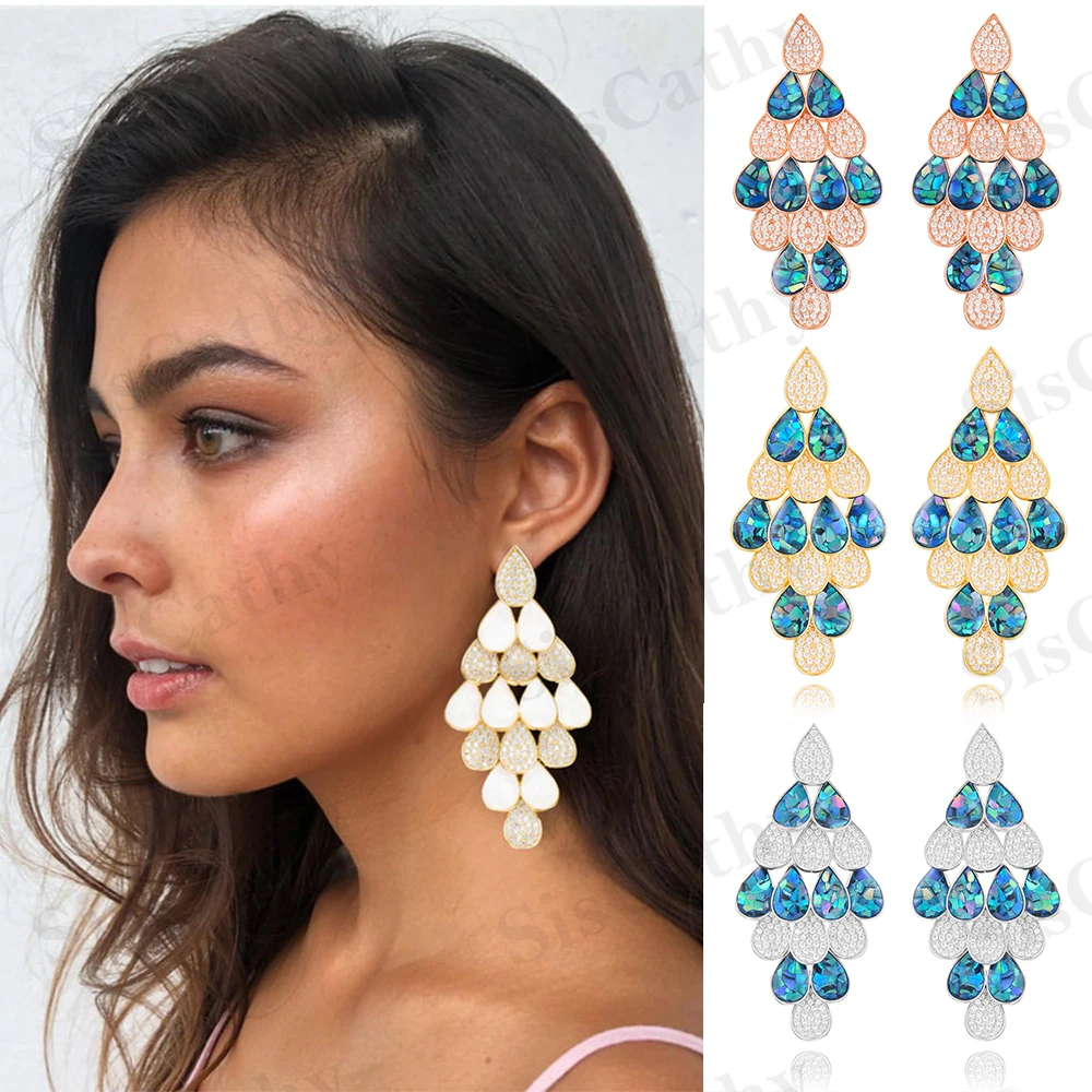 Siscathy 6 Colors Statement Peacock Abalone Shell Big Drop Earrings Luxury Wedding Dubai Bride Engagement Earrings For Women
Siscathy 6 Colors Statement Peacock Abalone Shell Big Drop Earrings Luxury Wedding Dubai Bride Engagement Earrings For Women