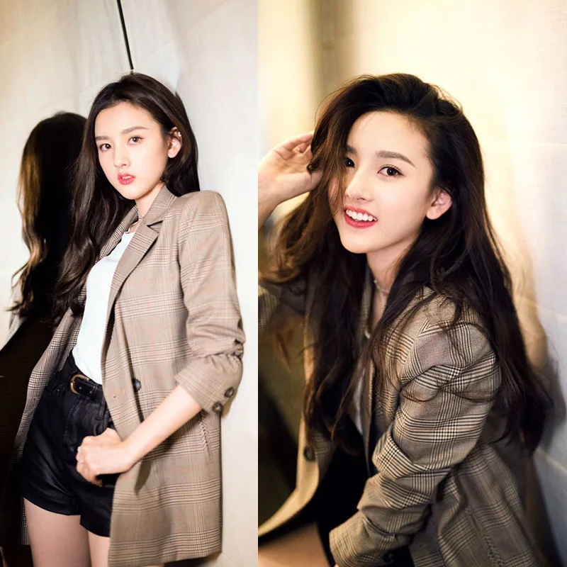 Plaid suit jacket female long section Korean version of the new casual was thin temperament retro | Женская одежда