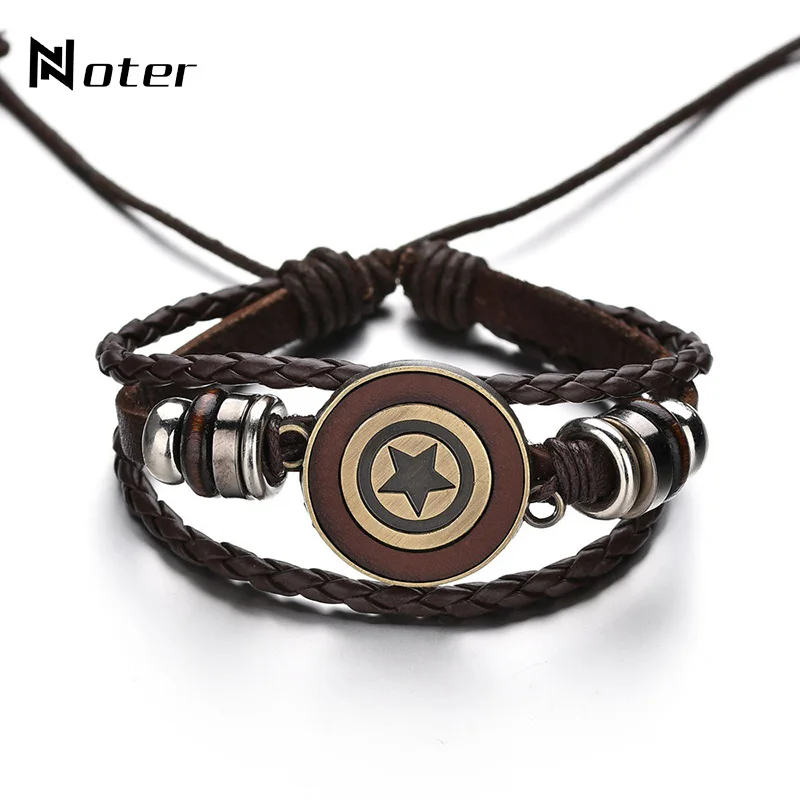 Trendy Multilayer Leather Bracelet For Men Charm Brown Black Colors Captain America Shield Design Adjustable Handmade Bracelet
Trendy Multilayer Leather Bracelet For Men Charm Brown Black Colors Captain America Shield Design Adjustable Handmade Bracelet