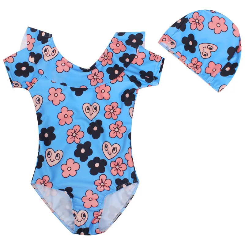 New Baby Girl Flowers Printed Swimming Suit For Girls Long Sleeve Sun-Protection Swimwear Kids One Piece Swimsuit Wholesale 5